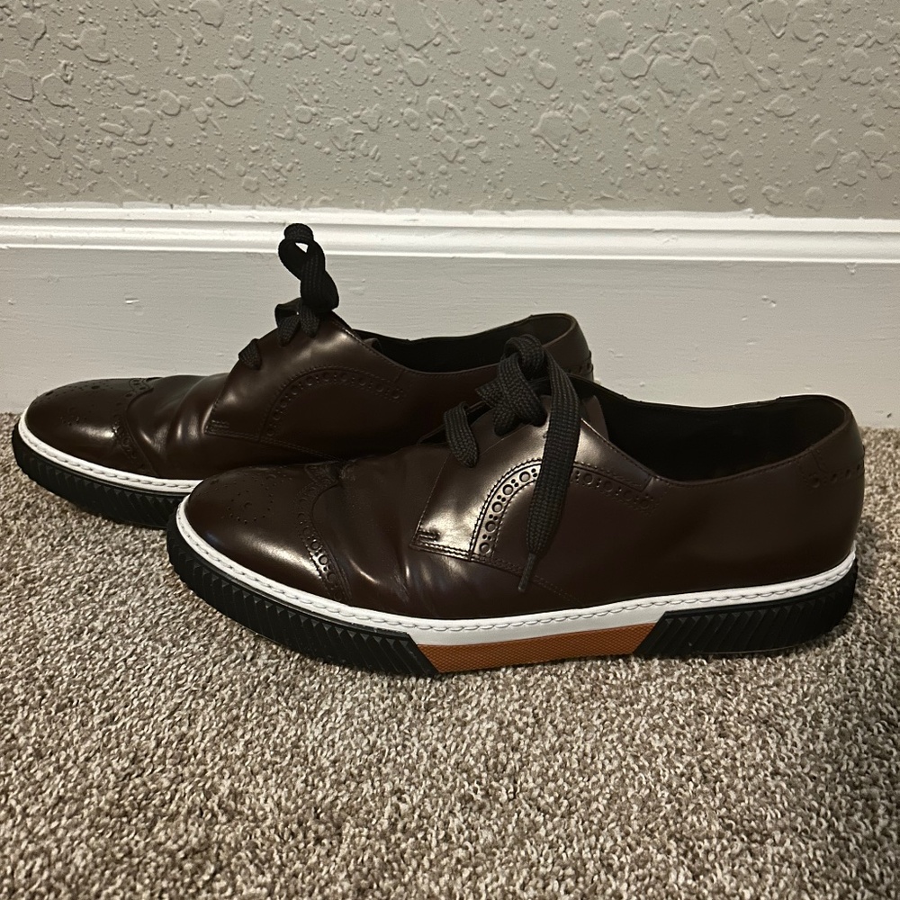 | PRADA |  Brushed derby lace-up sneakers 11US